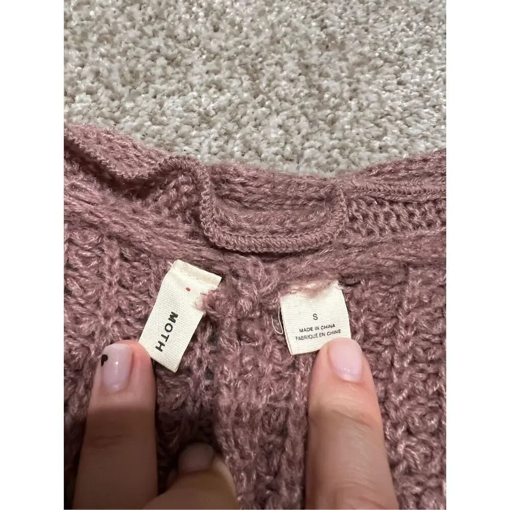 Anthropologie moth cardigan sweater scalloped edge waffle knit boho size S